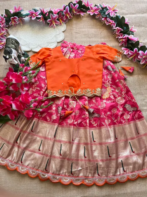 Premium Banarasi Dola Silk with elegant Zari Weaving Kids Lehengas